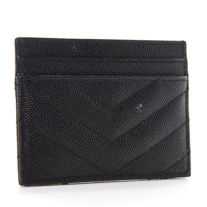 Saint Laurent Grain De Poudre Matelasse Chevron Monogram Credit Card Case Black 3 of 8