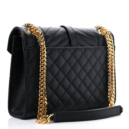 Saint Laurent Grain De Poudre Textured Mixed Matelasse Triquilt Medium Monogram Satchel Black 3 of 14