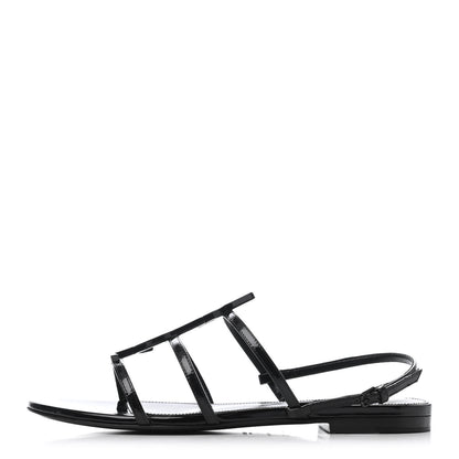 Saint Laurent Patent Calfskin Cassandra Monogram Sandals 37 Black 1 of 4