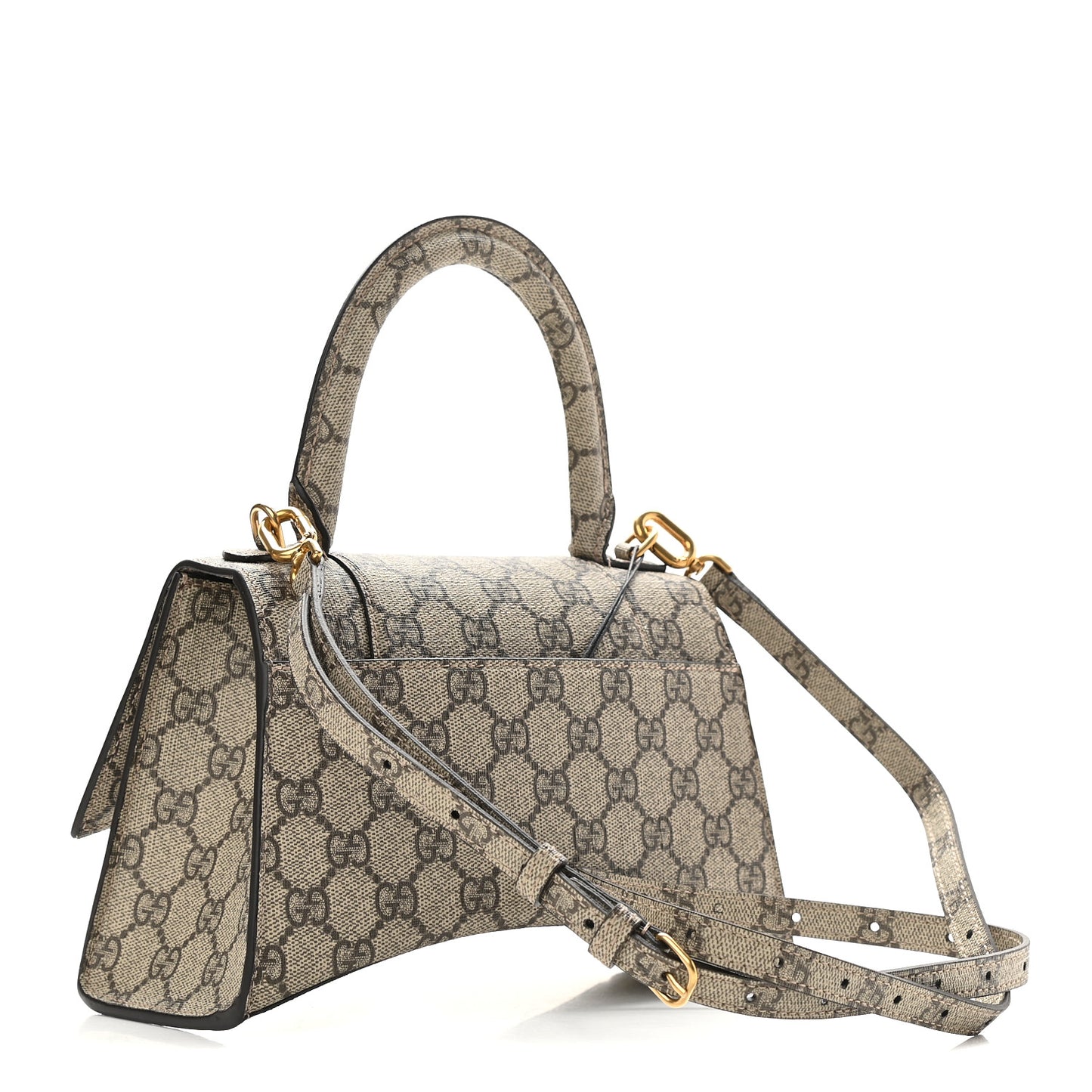 X GUCCI GG Supreme Monogram Small Hourglass Top Handle Bag Beige Ebony