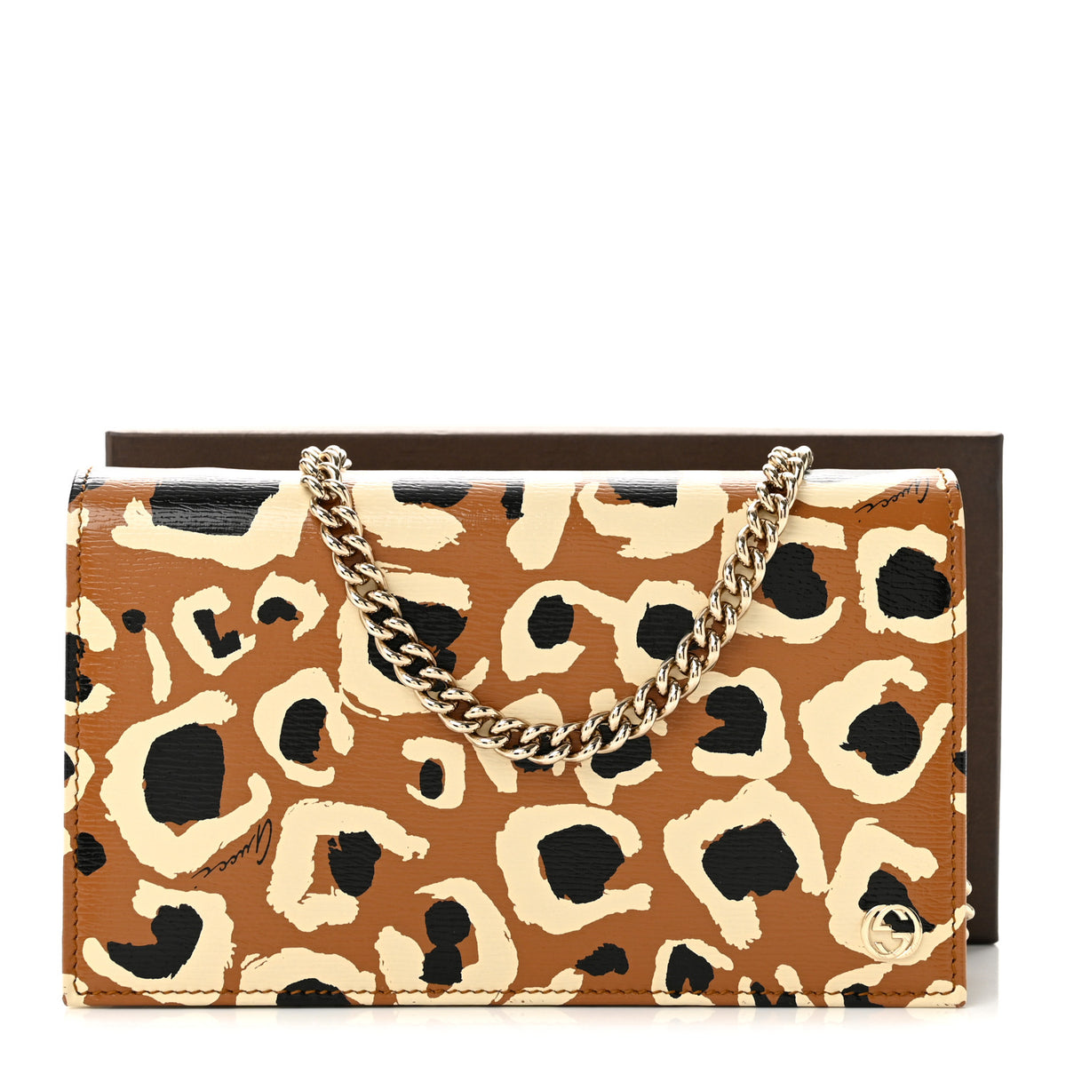 Gucci Patent Leopard Print Betty Chain Wallet Tobacco Black 14 of 14