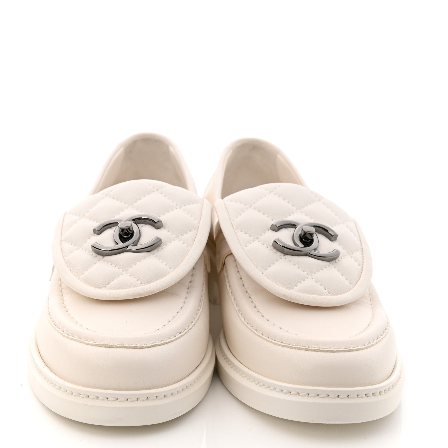 Chanel Lambskin Quilted CC Turnlock Loafers 38.5 White 2 of 11