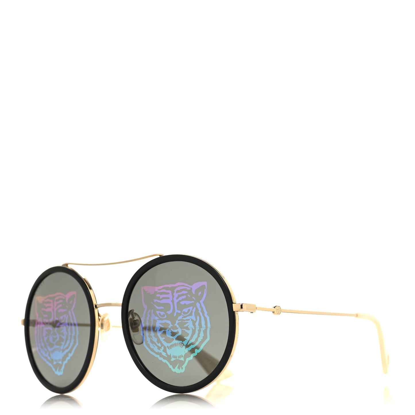 Metal Round Frame Tiger Print Sunglasses GG0061S Gold