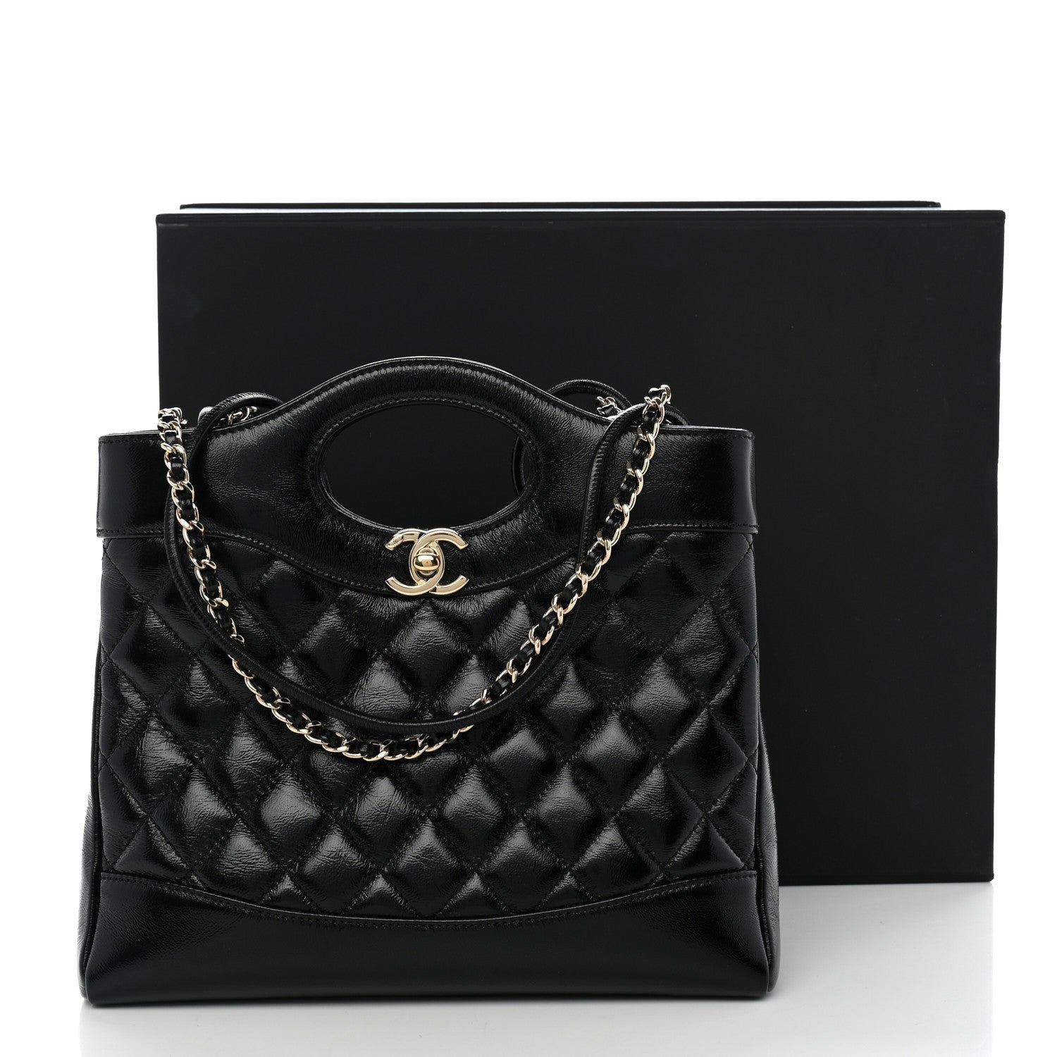Chanel Shiny Crumpled Calfskin Quilted Mini 31 Shopping Bag Black 11 of 11