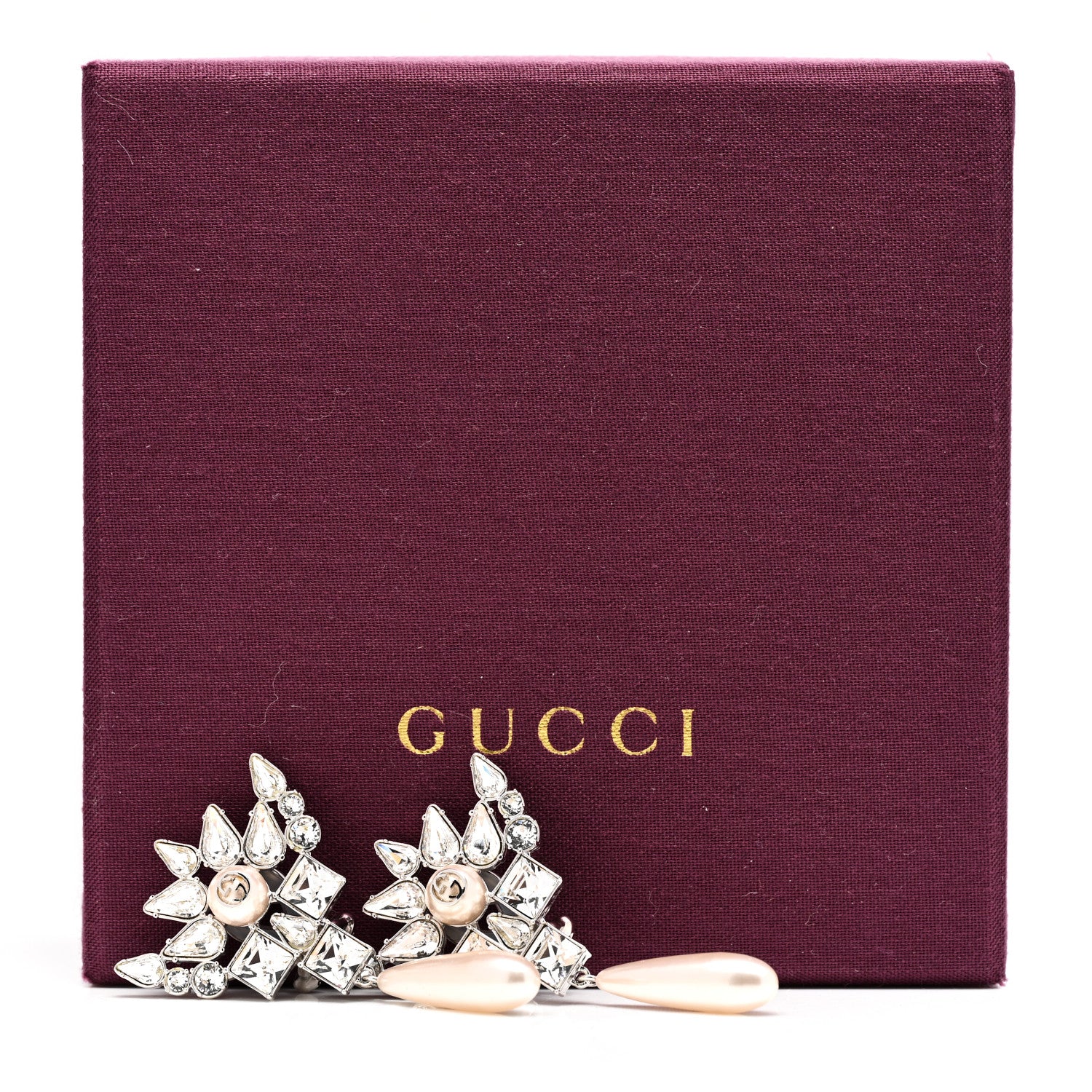 Gucci Crystal Pearl Interlocking G Drop Clip On Earrings 5 of 5