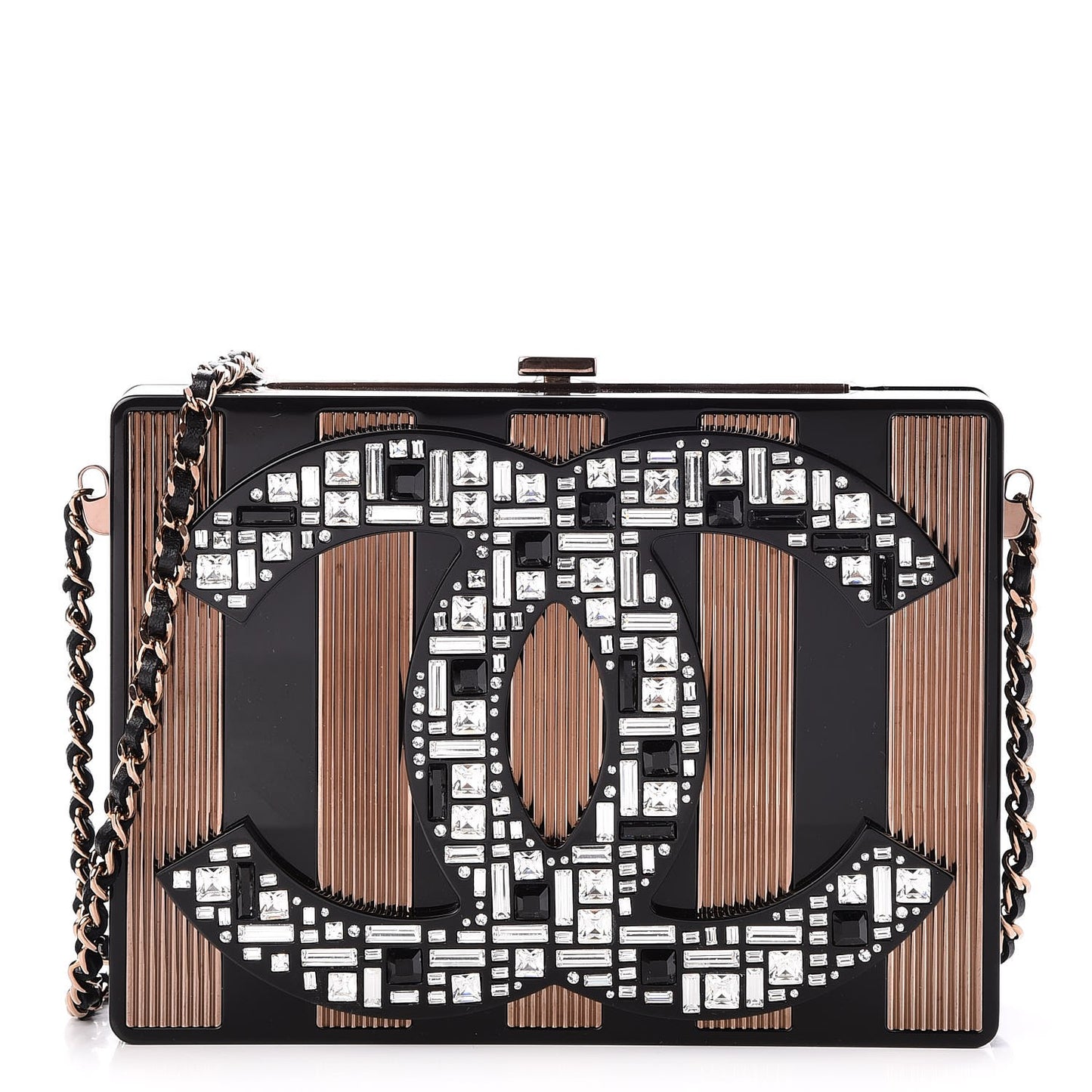 Plexiglass Crystal CC Minaudiere Clutch Black Copper