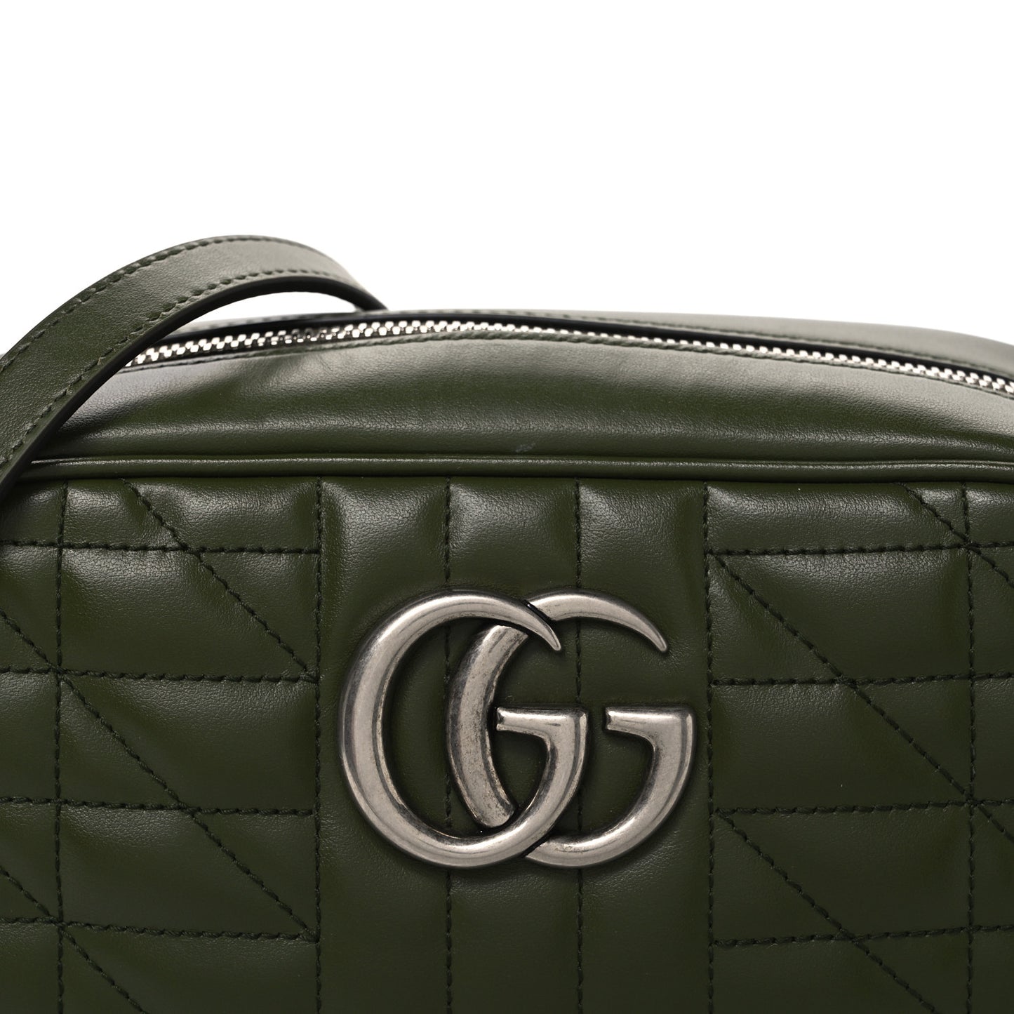 Calfskin Matelasse Aria Small GG Marmont Chain Shoulder Bag Military Wood