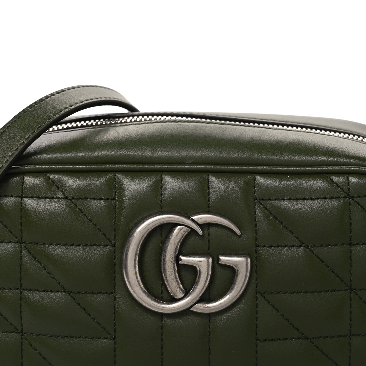 Gucci Calfskin Matelasse Aria Small GG Marmont Chain Shoulder Bag Military Wood 8 of 10