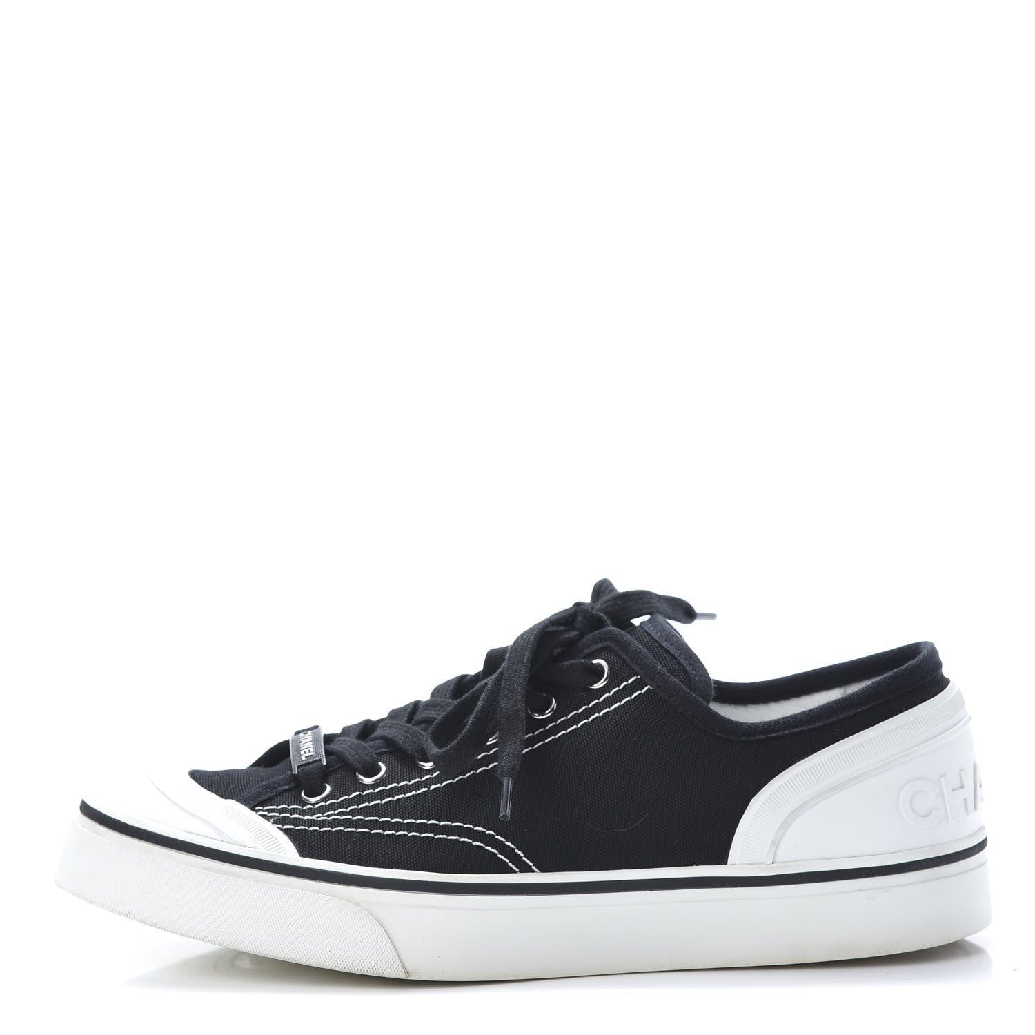 Chanel Canvas Lace Up Cap Toe Sneakers 40 Navy 1 of 12
