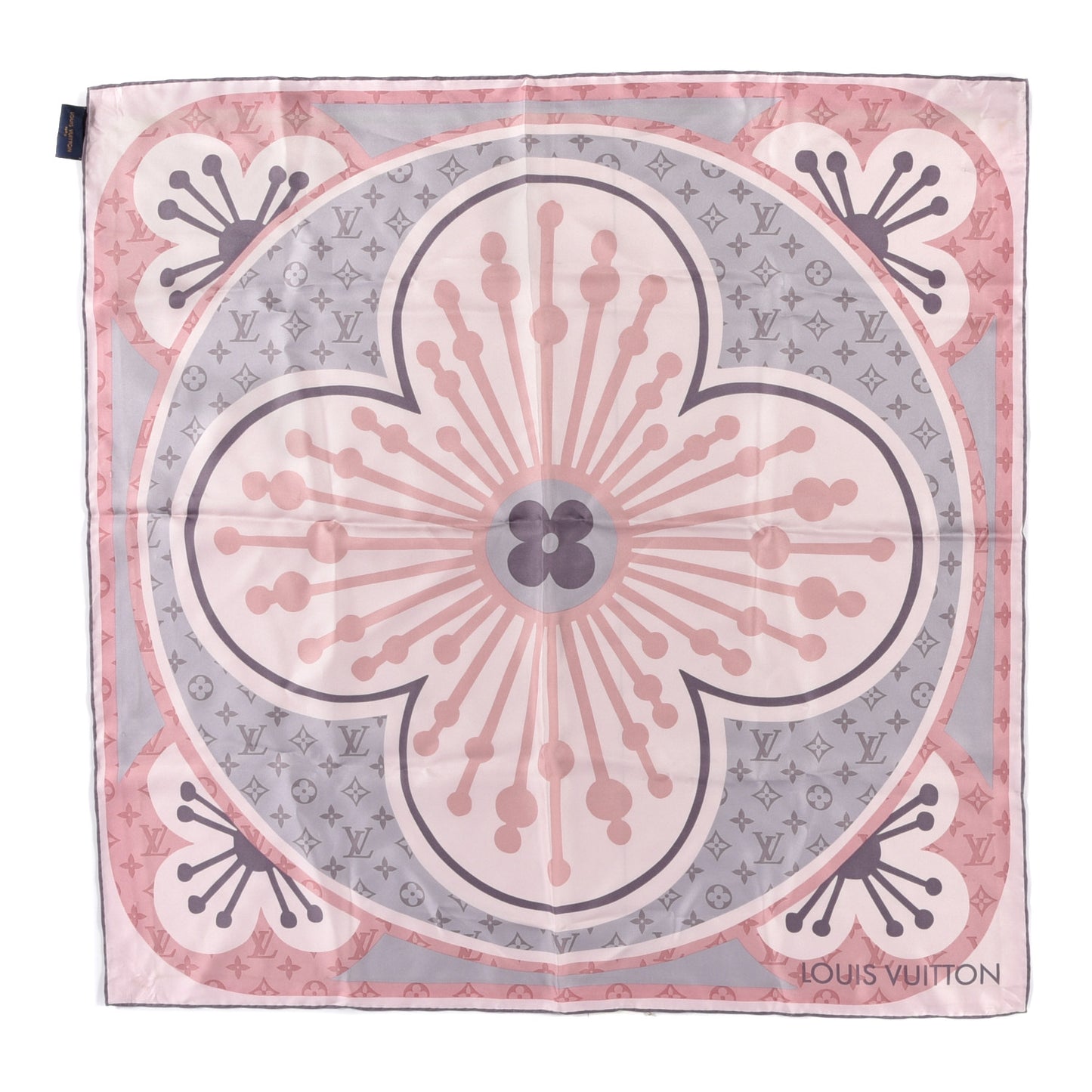 Silk Monogram Floral Scarf Pink
