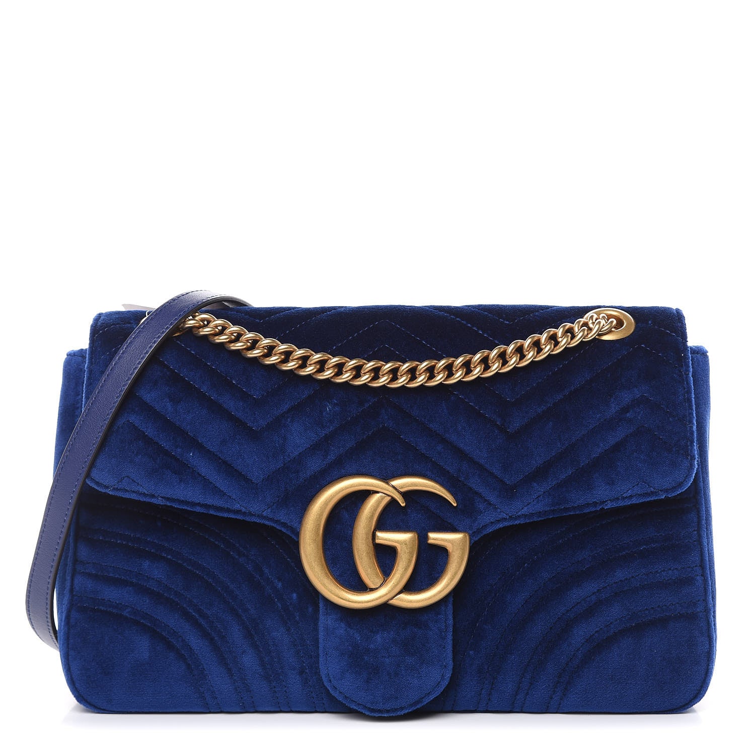 Gucci Velvet Matelasse Medium GG Marmont Shoulder Bag Cobalt Blue 1 of 9