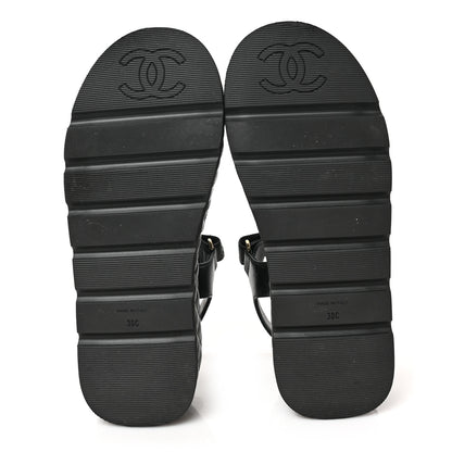 Chanel Lambskin Quilted Platform Sandals 38 Black 6 of 9