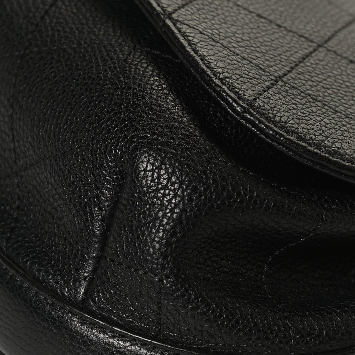 Grained Calfskin Stitched Messenger Flap Bag Black