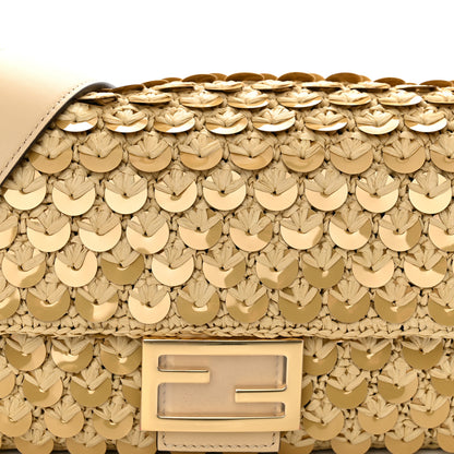 Fendi Sequin Macrame Baguette Beige Gold 8 of 11