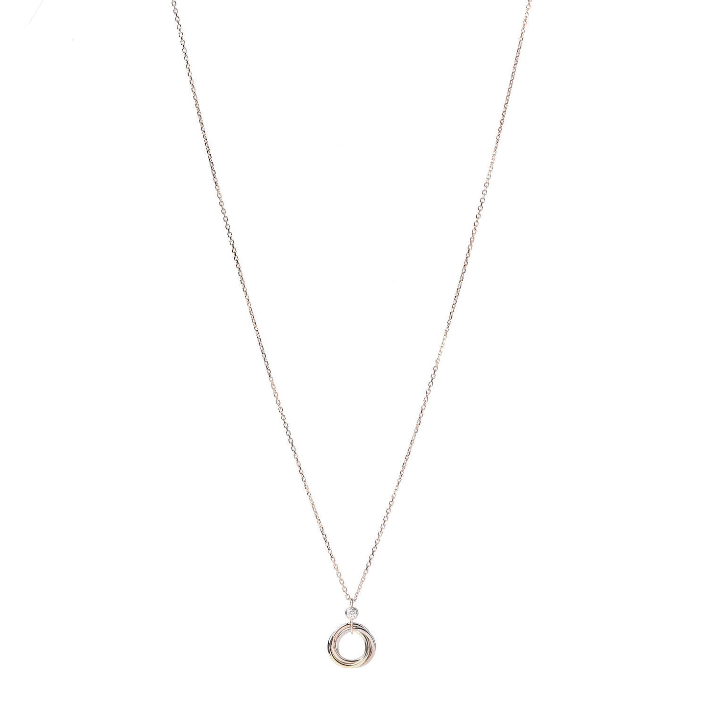 18K Pink Yellow White Gold Diamond Trinity Pendant Necklace