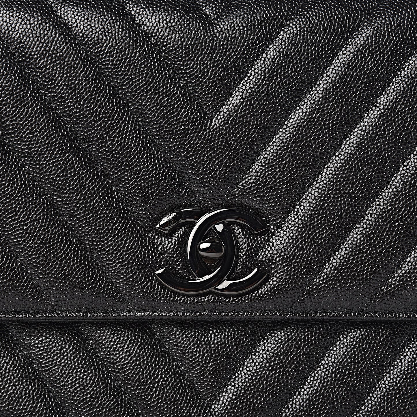 Caviar Chevron Quilted Small Coco Handle Flap So Black