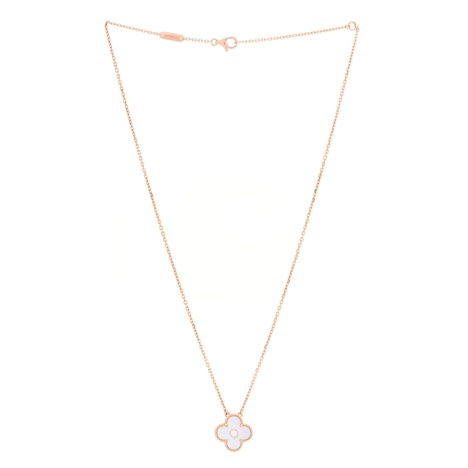 Van Cleef & Arpels 18K Rose Gold Diamond Mother of Pearl Vintage Alhambra Pendant Necklace 2 of 6