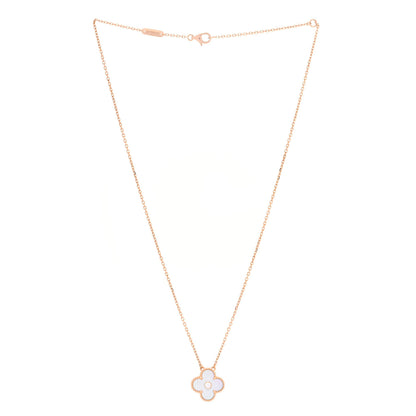 Van Cleef & Arpels 18K Rose Gold Diamond Mother of Pearl Vintage Alhambra Pendant Necklace 2 of 6
