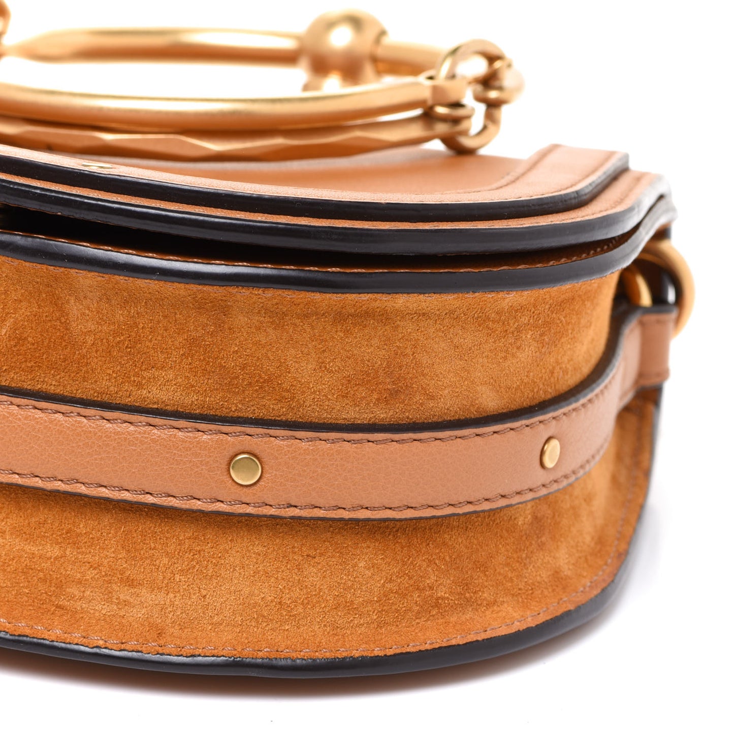 Calfskin Suede Small Nile Bracelet Bag Caramel