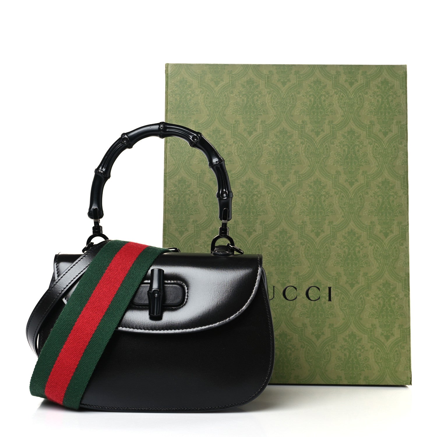 Gucci Boarded Dyana Lux Calfskin Web Monochrome Small Bamboo 1947 Top Handle Bag Black 10 of 10