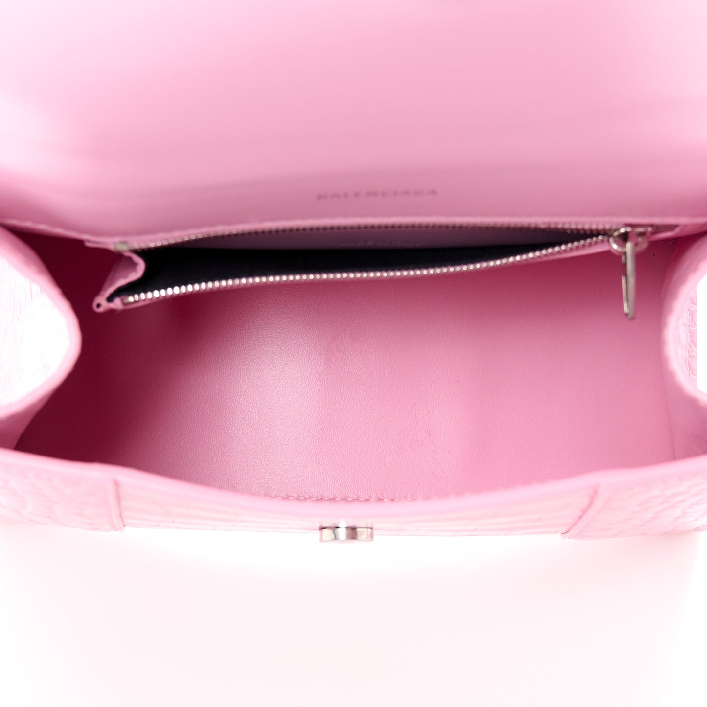 Semi Shiny Calfskin Crocodile Embossed Small Hourglass Top Handle Bag Candy Pink