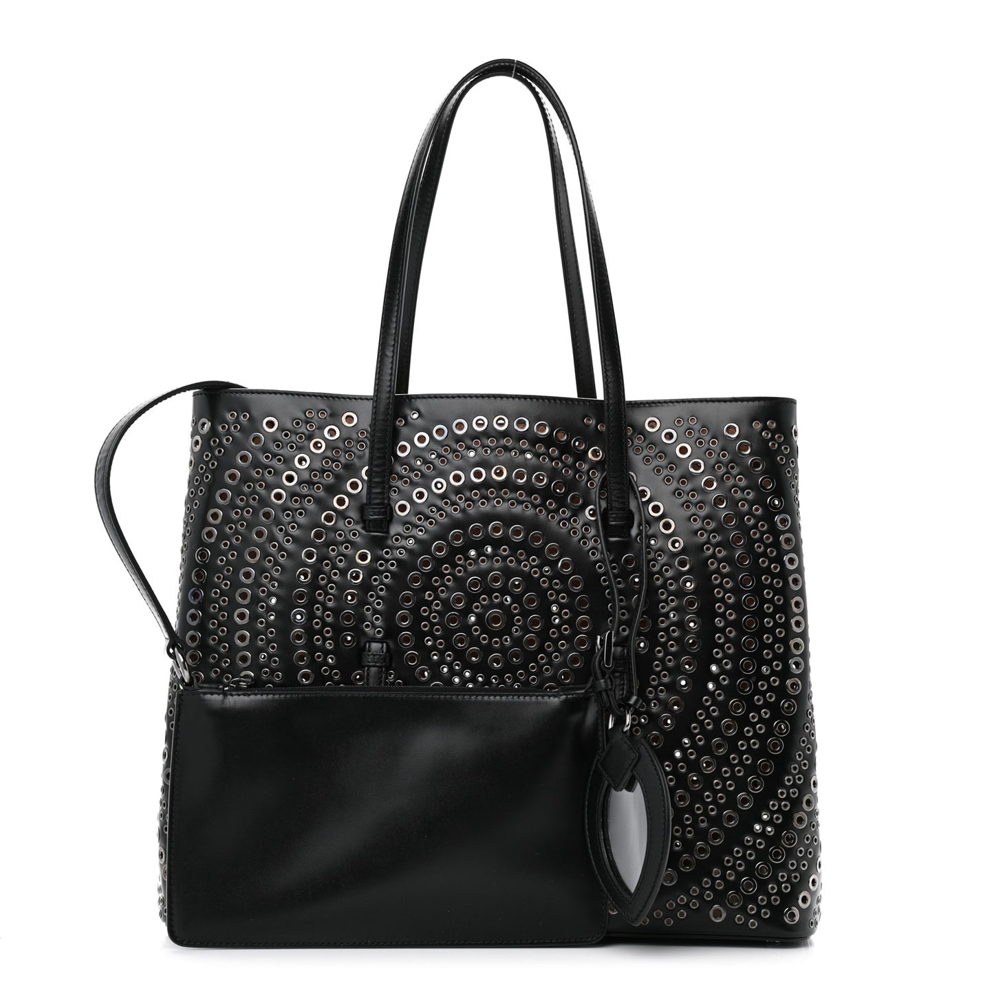 Calfskin Grommet Studded Large Mina Tote Black