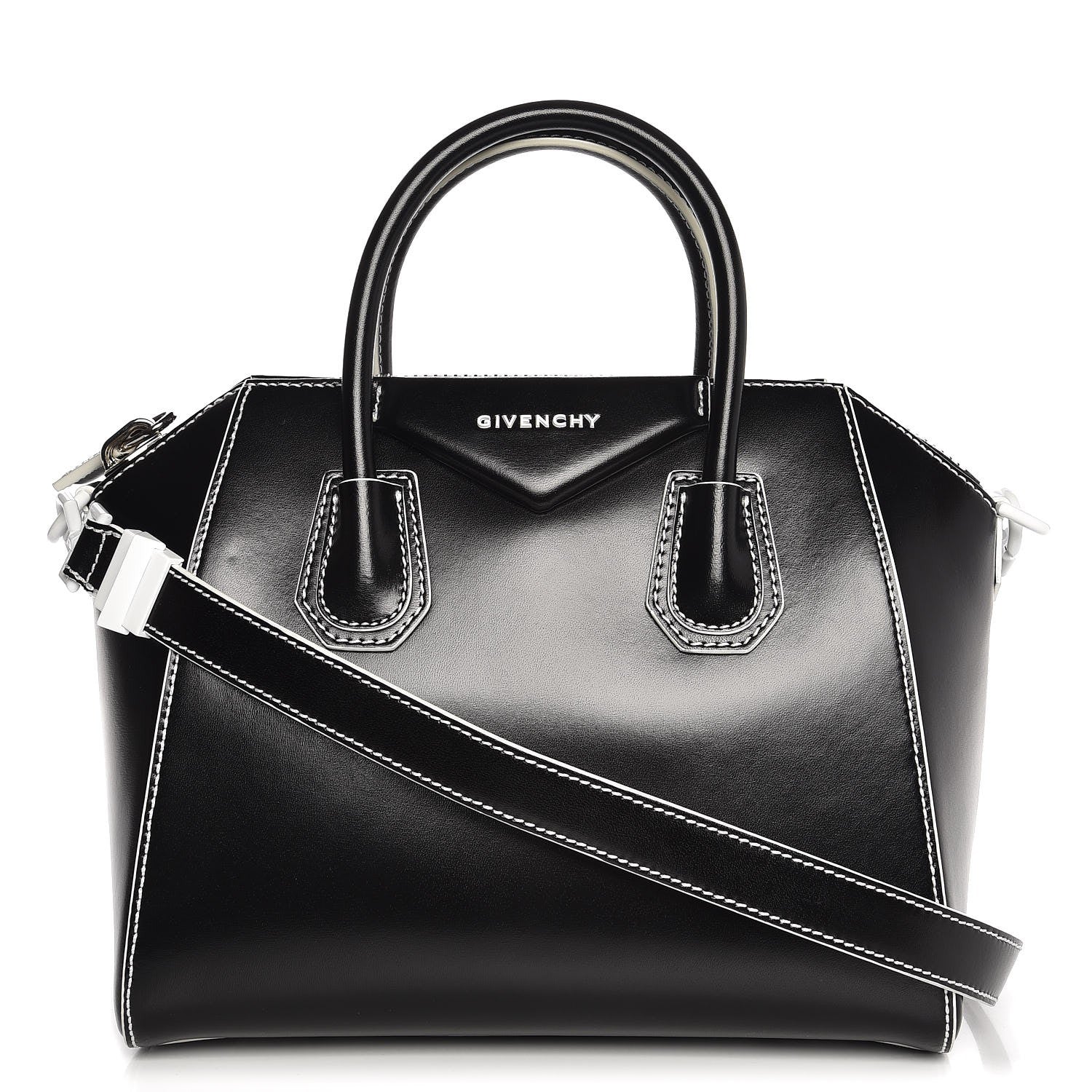 Givenchy Calfskin Contrast Topstitch Small Antigona Black White 1 of 8