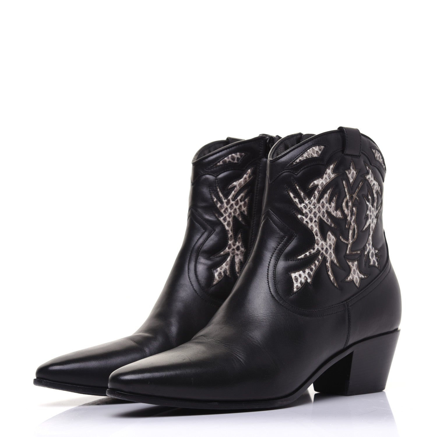 Saint Laurent Calfskin Rock 40 Cowboy Ankle Boots 37 Black 3 of 12
