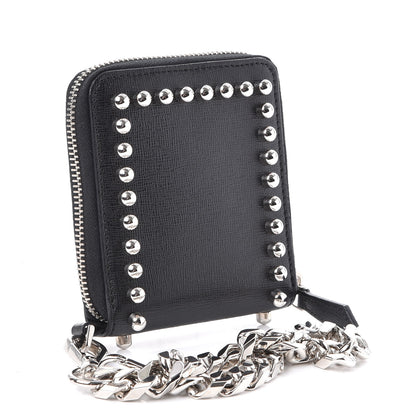 Fendi Vitello Elite Flamingo Mink Karlito Studded Zip Around Chain Wallet Black White Plaster 3 of 8