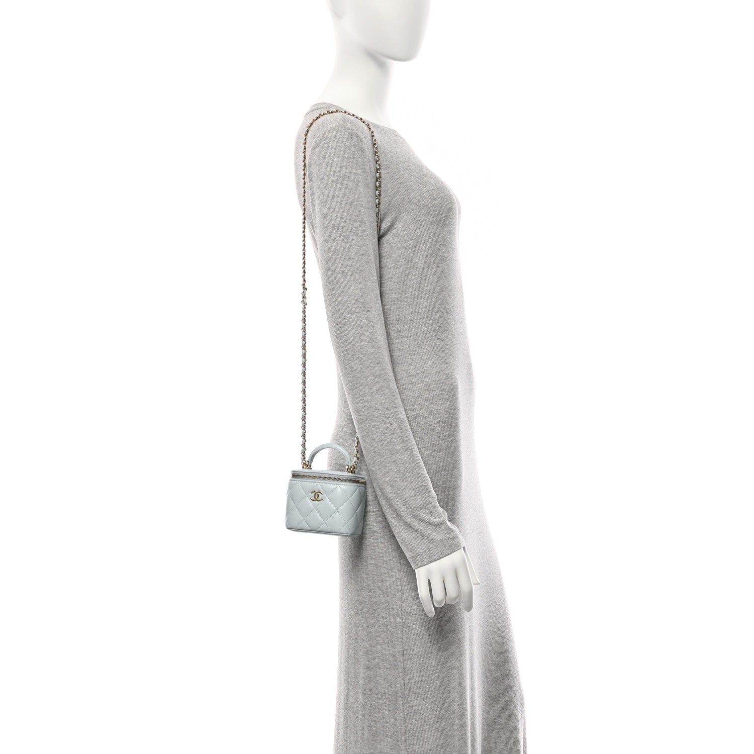 Chanel Lambskin Quilted Top Handle Mini Vanity Case With Chain Light Blue 2 of 10