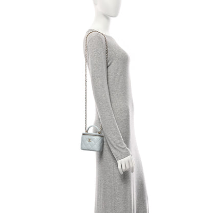 Chanel Lambskin Quilted Top Handle Mini Vanity Case With Chain Light Blue 2 of 10