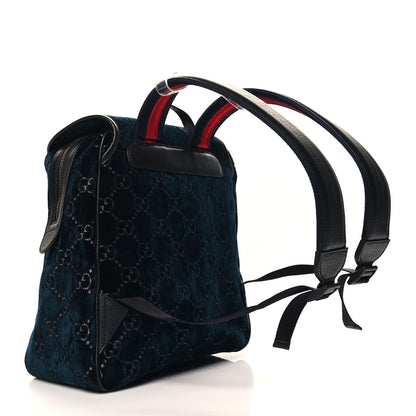 Gucci Velvet GG Monogram Textured Calfskin Web Small Double Buckle Backpack Blue Beige Black 3 of 10