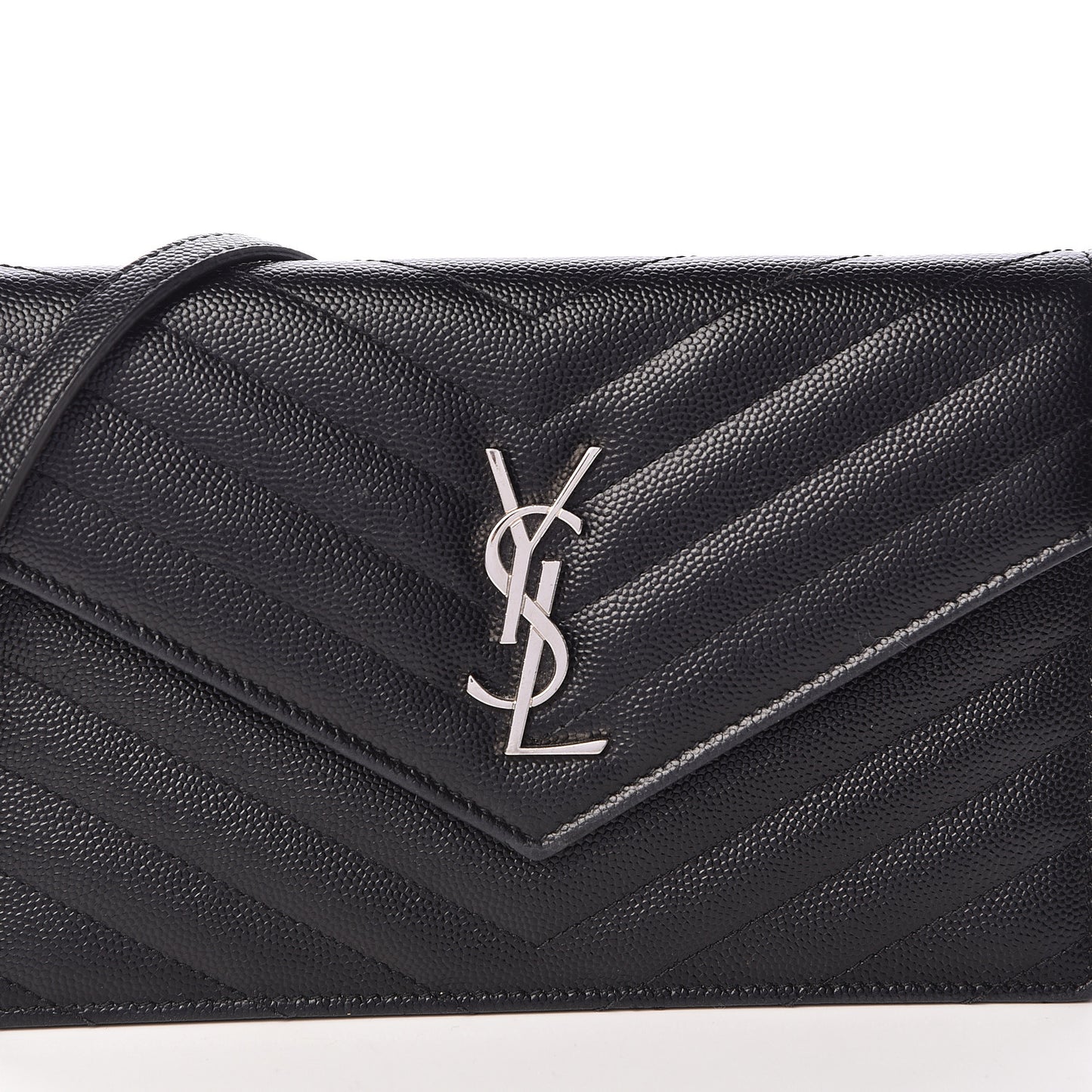 Grain De Poudre Matelasse Chevron Monogram Envelope Chain Wallet Black