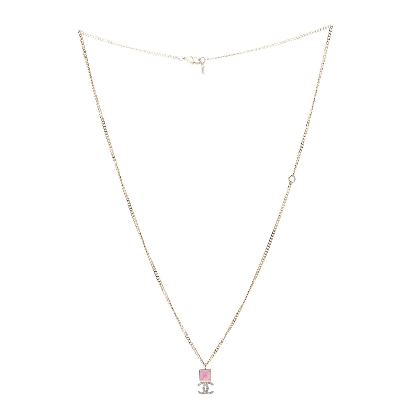 Metal Crystal CC Necklace Pink Gold