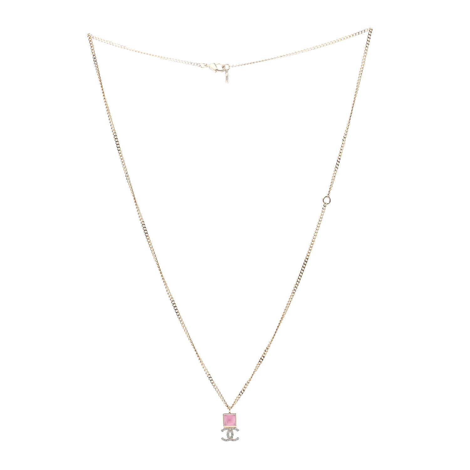 Chanel Metal Crystal CC Necklace Pink Gold 2 of 6
