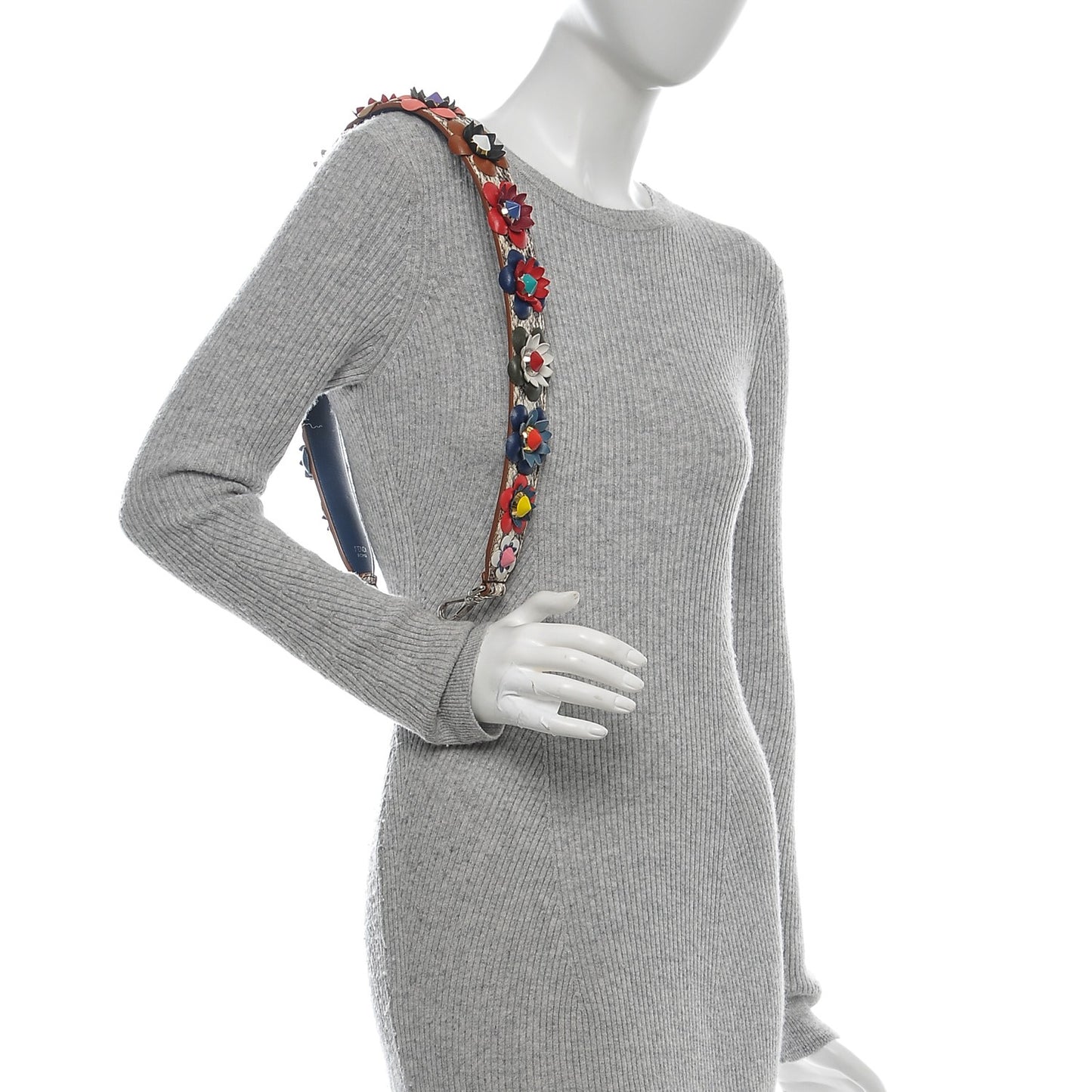 Elaphe Nappa Vitello Dolce Flowerland Studded Strap You Natural Multicolor Blue