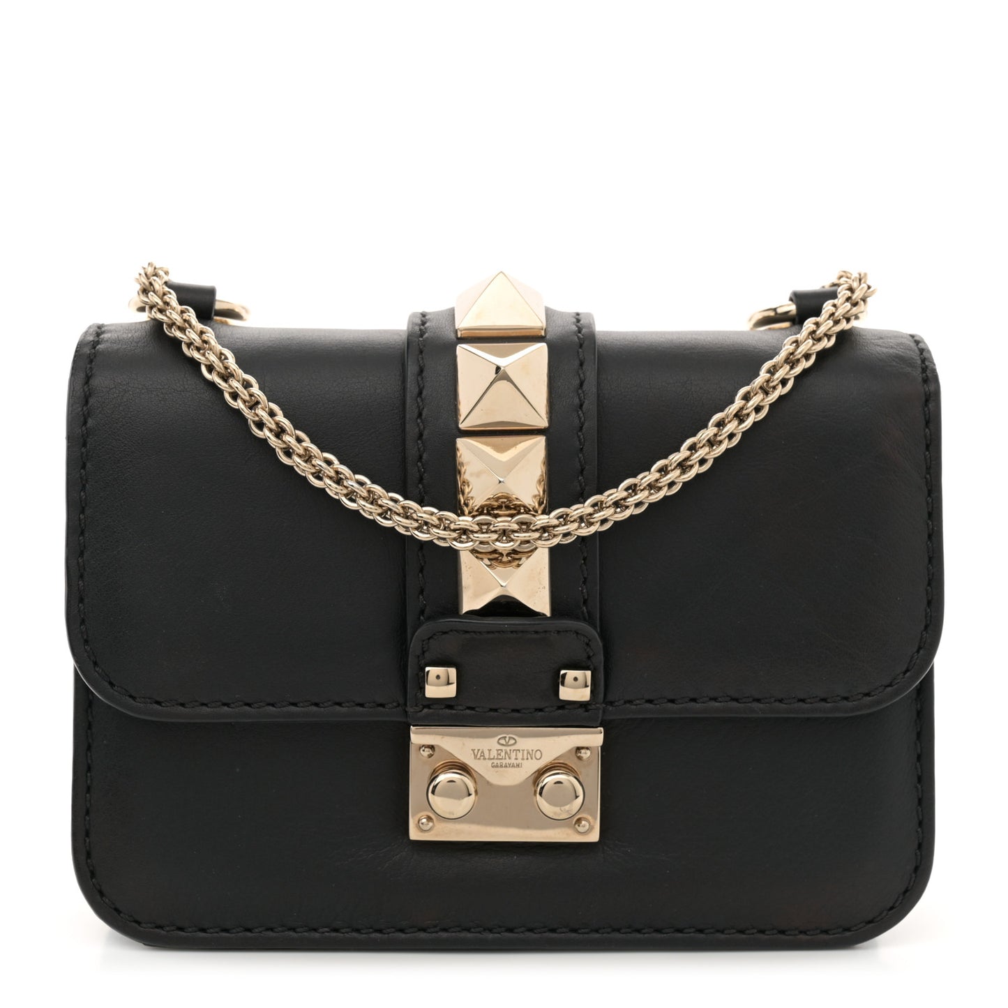 Vitello Mini Glam Lock Rockstud Flap Black