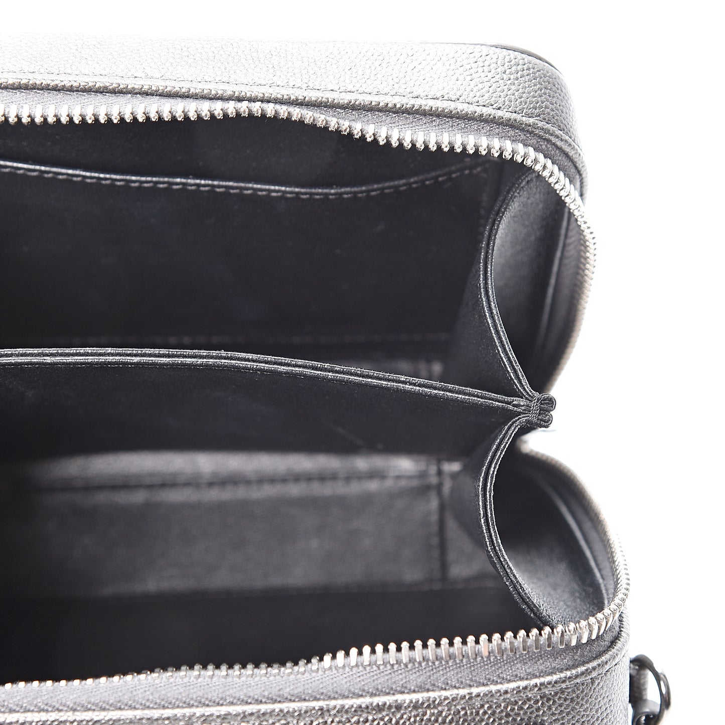 Caviar Quilted Small CC Filigree Vanity Case Dark Silver