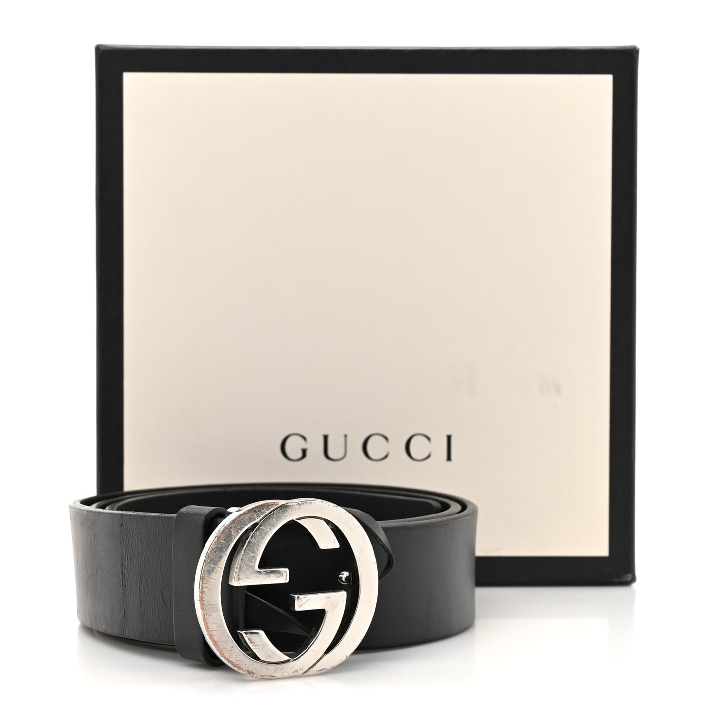 Selleria Calfskin Nickel Interlocking G 37mm Belt 85 34 Black