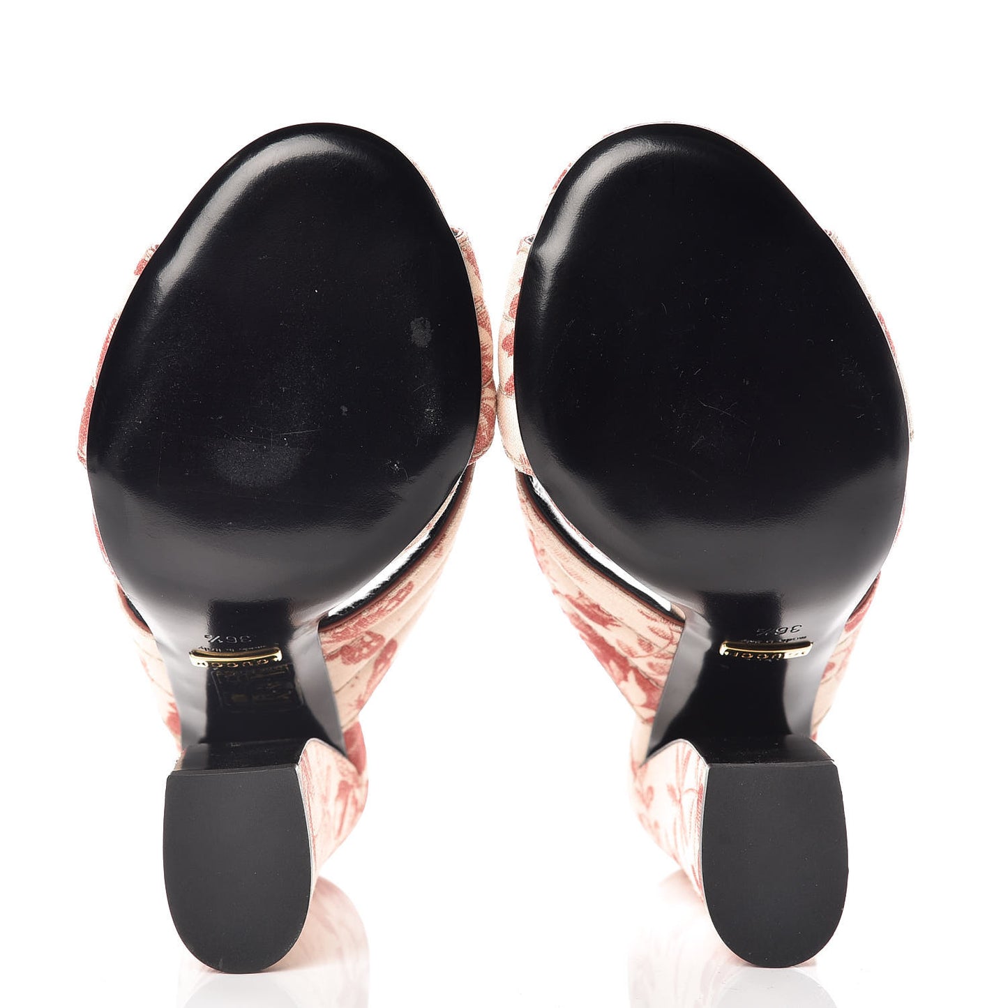 Fabric Herbarium Print Webby Crossover High Heel Slide Sandals 36.5 Cream Cherry