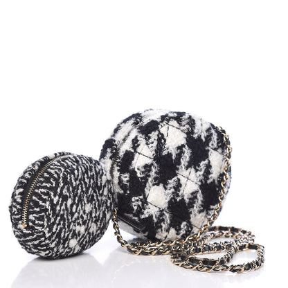 Chanel Tweed Shearling Round Clutch With Chain and Coin Purse Black and White 3 of 9