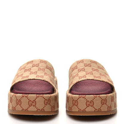 Gucci Canvas GG Monogram Angelina Platform Slide Sandals 39 Beige Ruggine 2 of 9