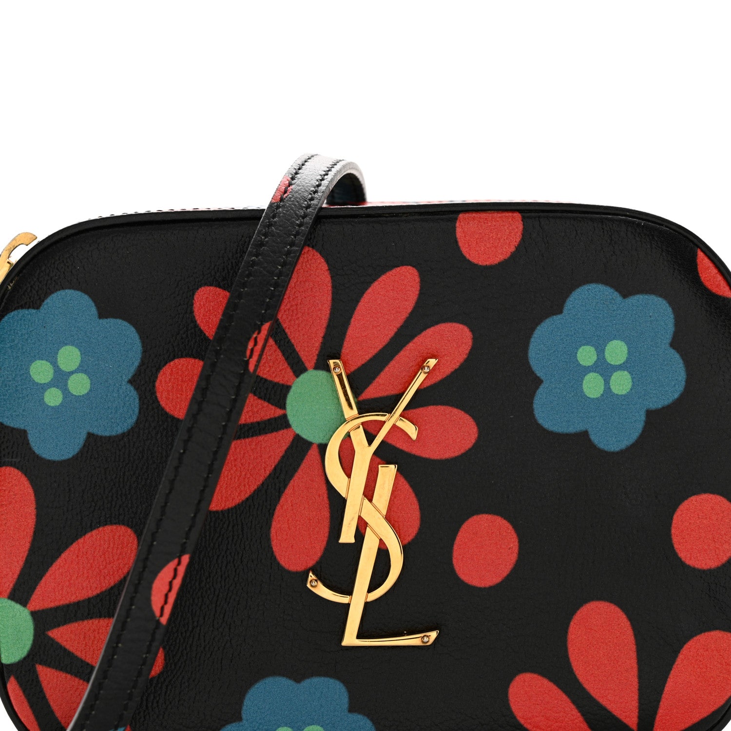 Saint Laurent Calfskin Floral Print Small Classic Monogram Camera Bag Black 8 of 13