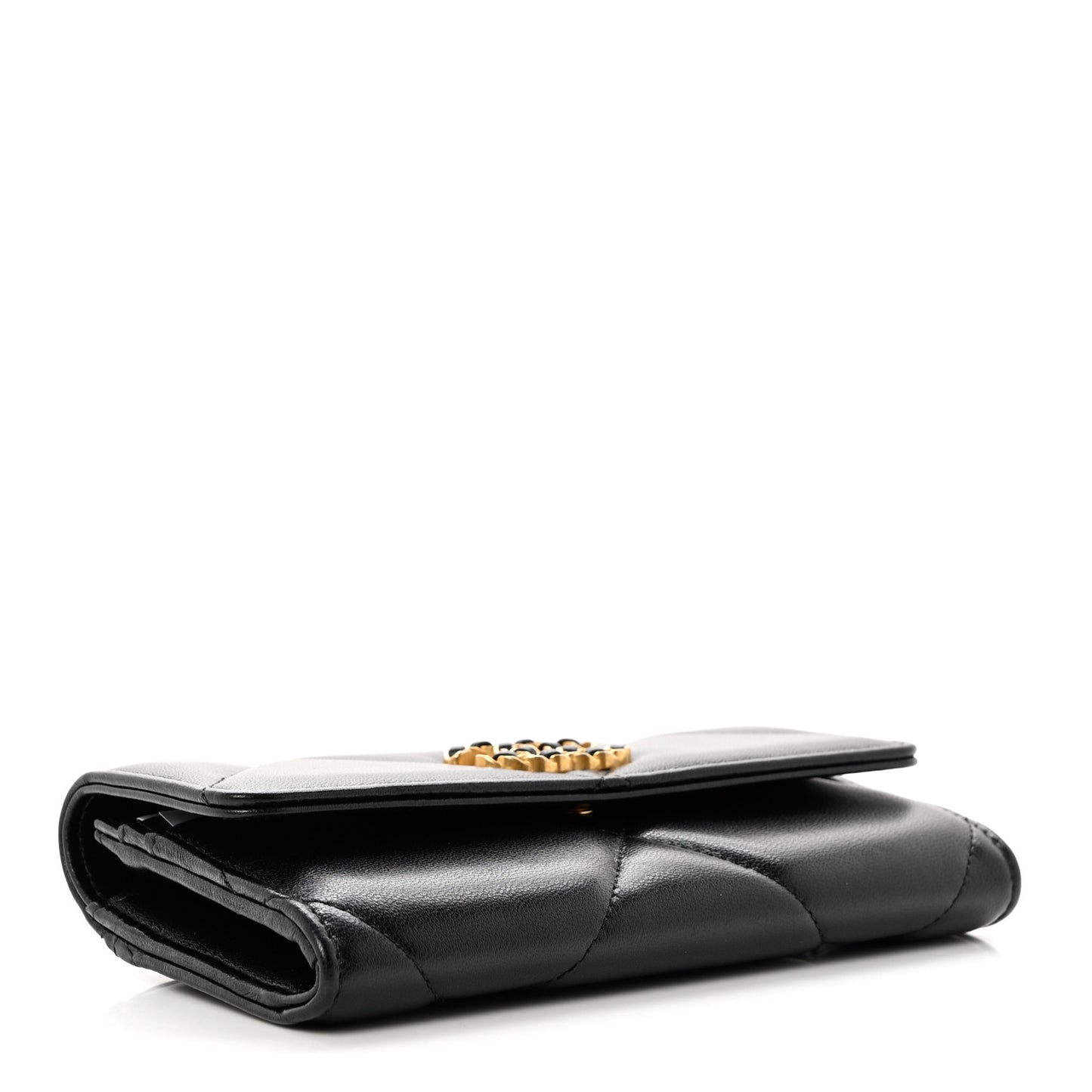 Lambskin Quilted Chanel 19 Flap Wallet Black