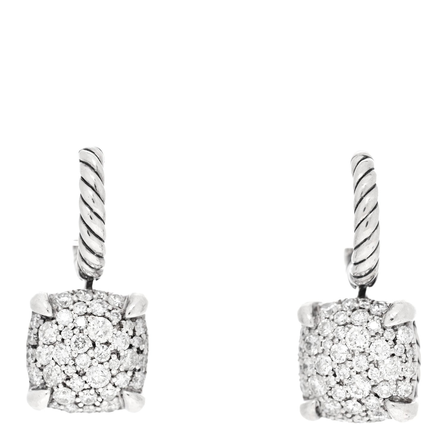 David Yurman Sterling Silver Diamond 10mm Chatelaine Drop Earrings 1 of 4