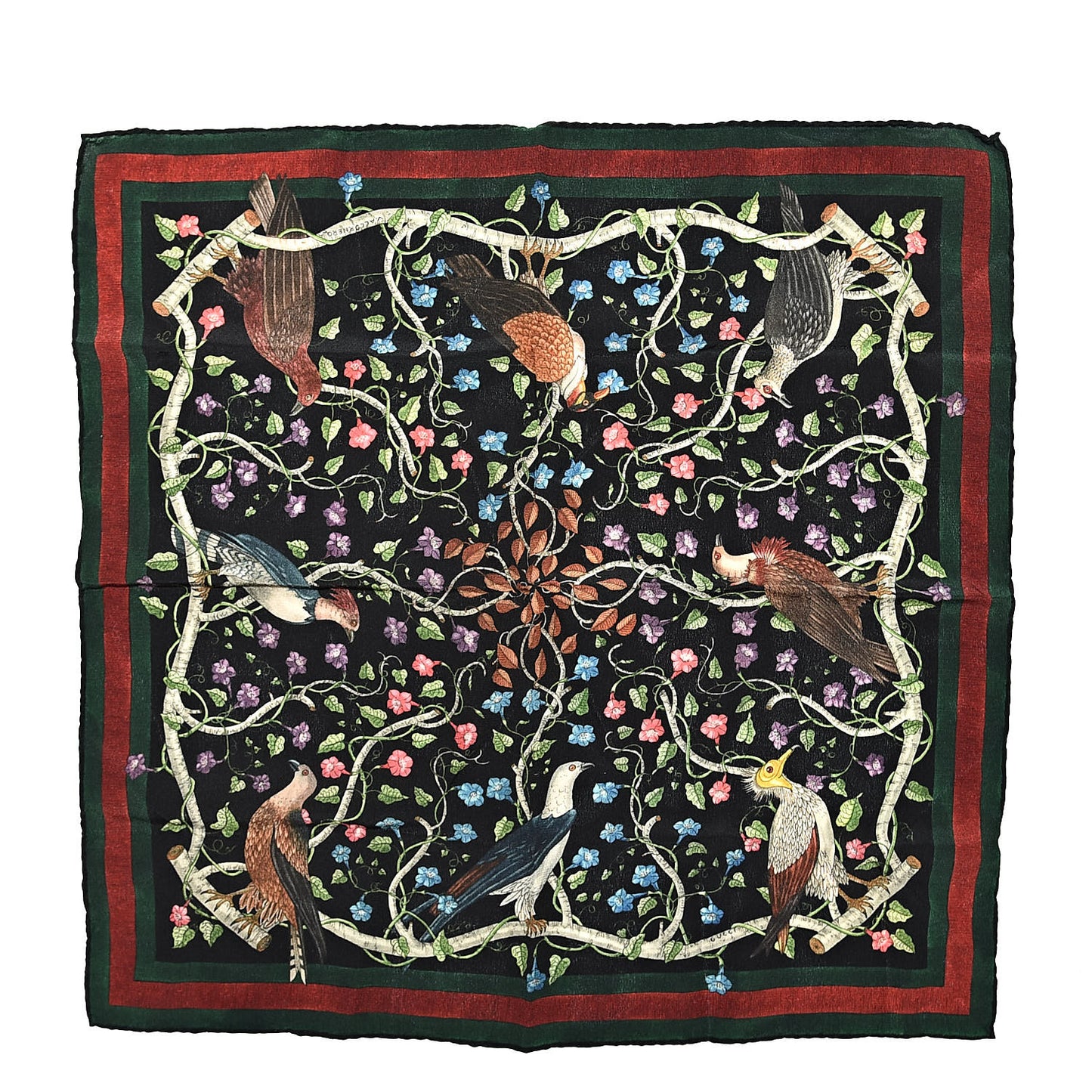 Silk Floral Condor Square Handkerchief Black