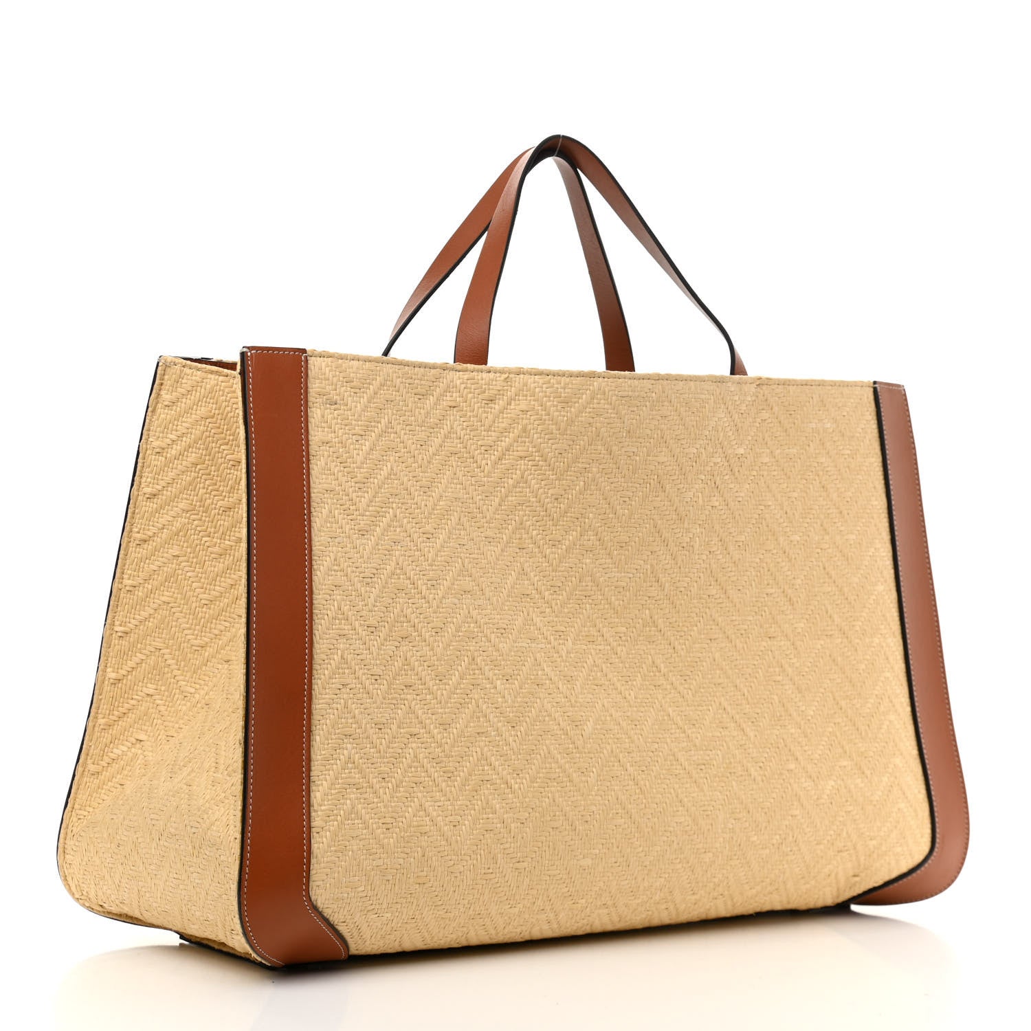 Valentino Garavani Raffia Calfskin Vlogo Shoulder Tote Naturale Saddle Brown 2 of 10