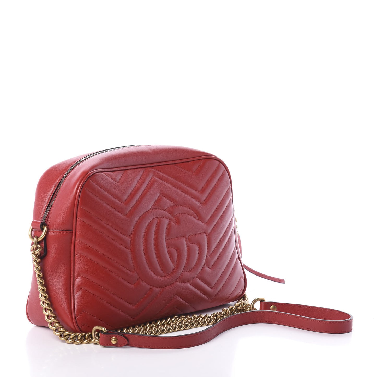 Calfskin Matelasse Medium GG Marmont Chain Shoulder Bag Hibiscus Red