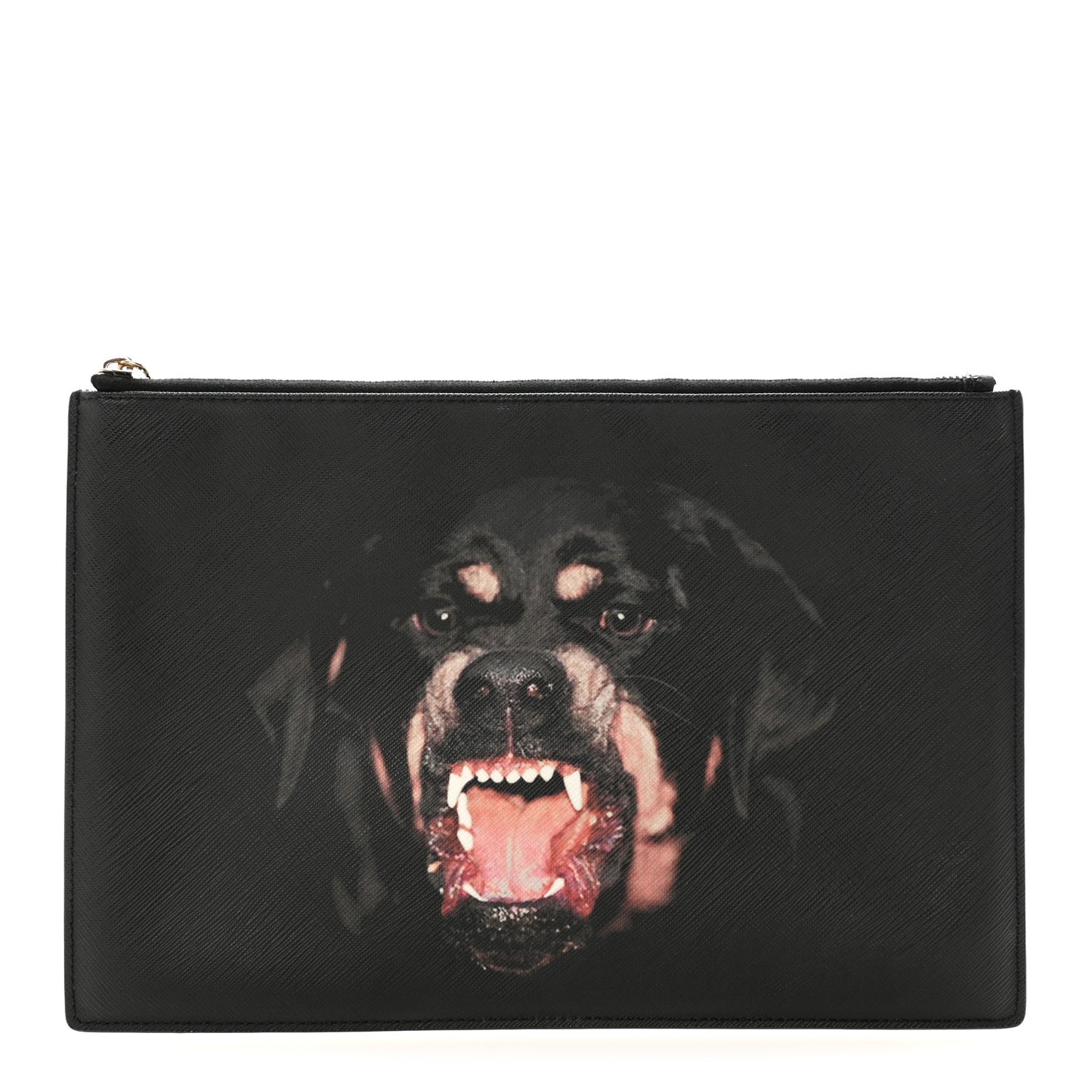 Texutured Coated Canvas Rottweiler Print Medium Cosmetic Pouch Black