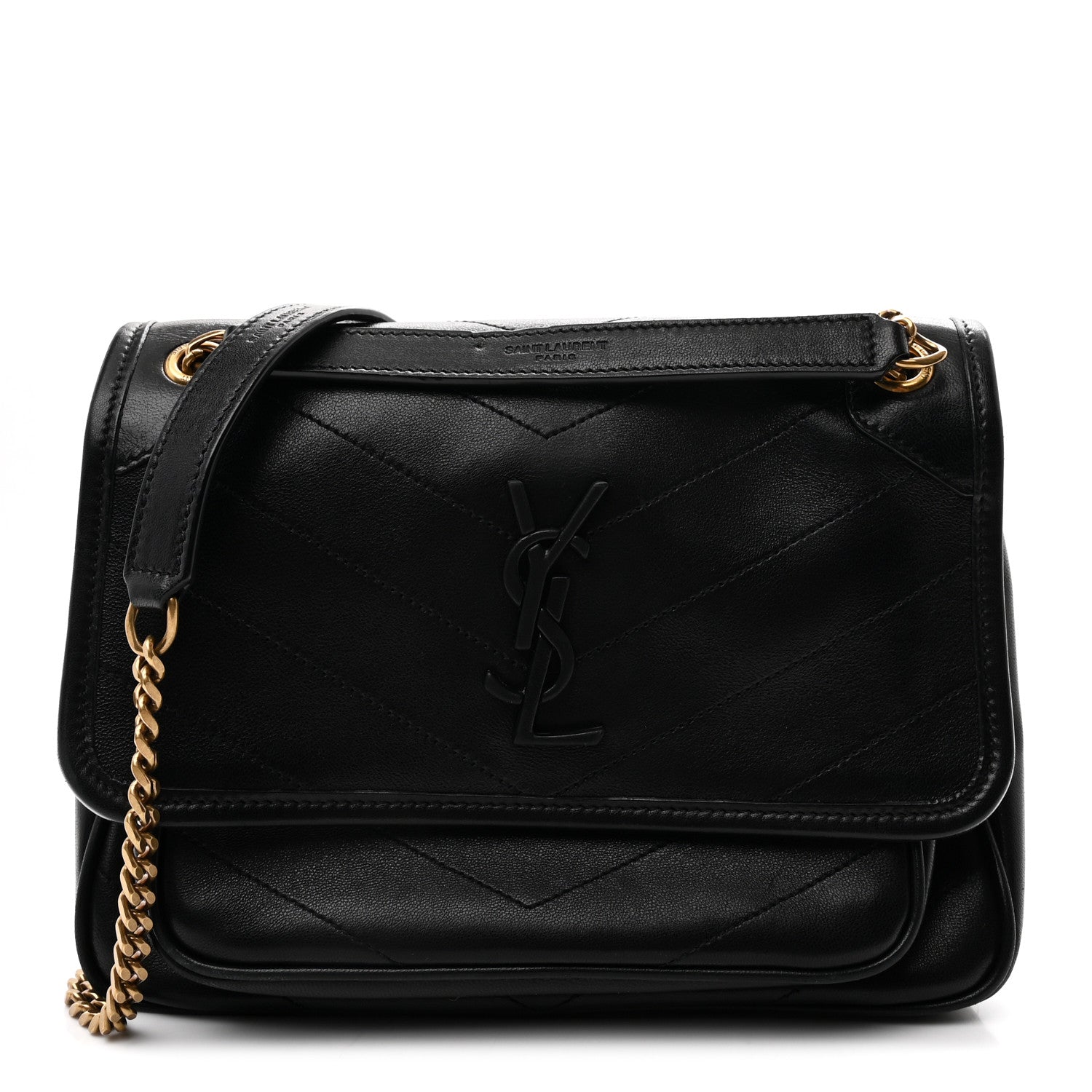 Saint Laurent Lambskin Matelasse Monogram Baby Niki Chain Satchel Black 1 of 9
